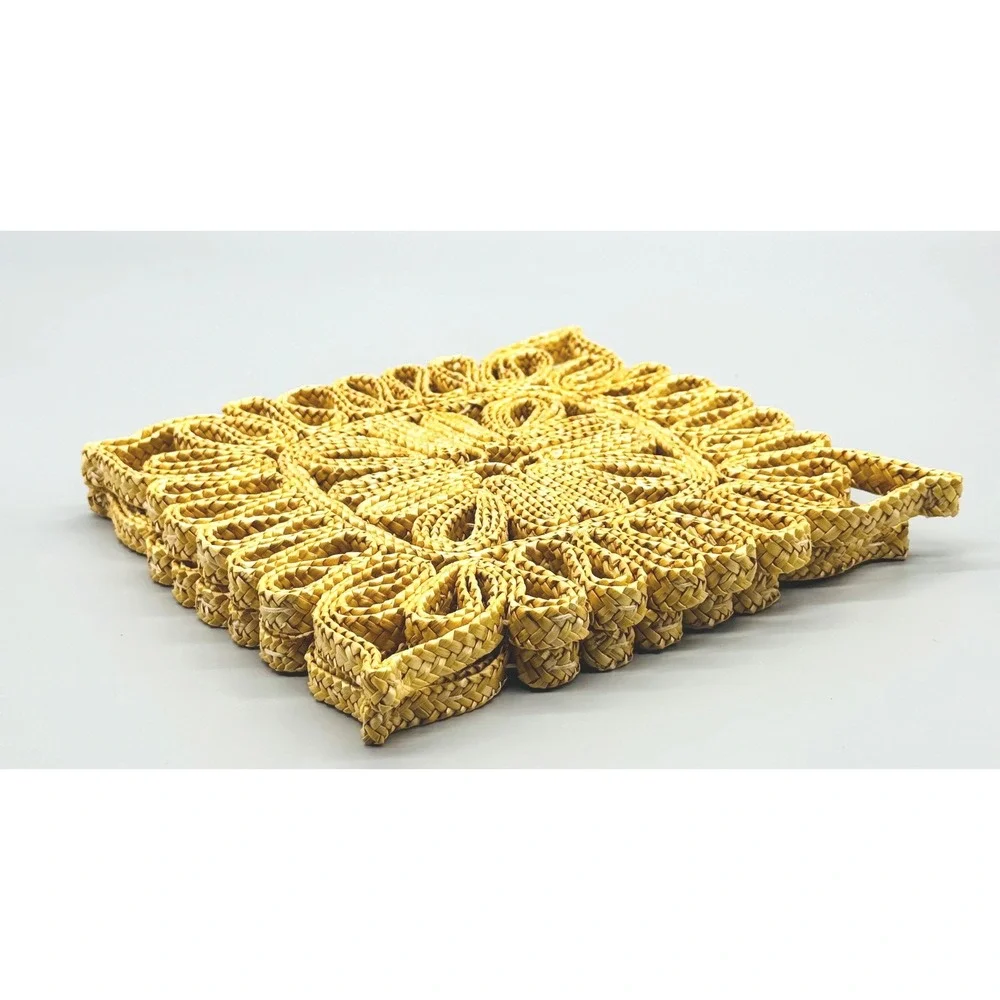 Vintage Woven Straw Raffia Square Trivet Tan‎ Boho 7.5 inch Set of 2